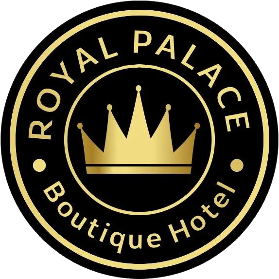 Royal Palace Boutique Hotel logosu: siyah zemin üzerinde altın taç